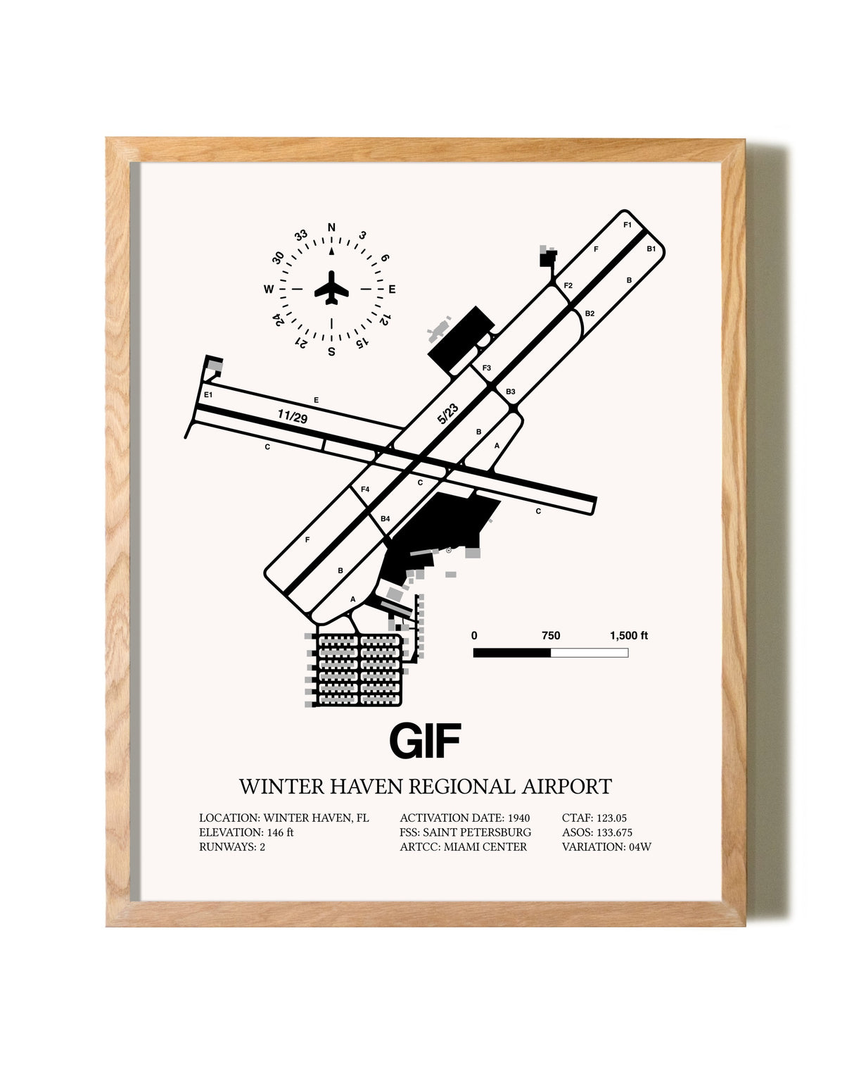 Winter Haven Regional Airport framed print in natural wood frame