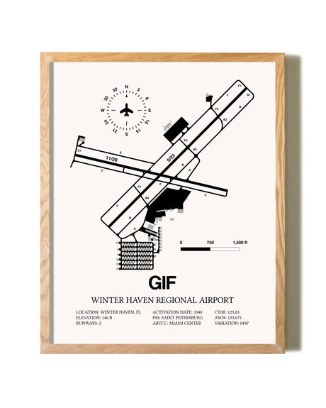 Winter Haven Regional Airport framed print in natural wood frame