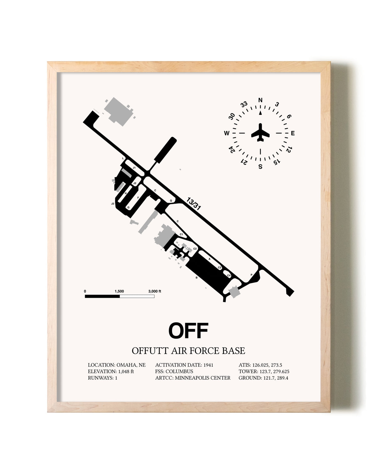 Offutt Air Force Base framed wall art in white frame