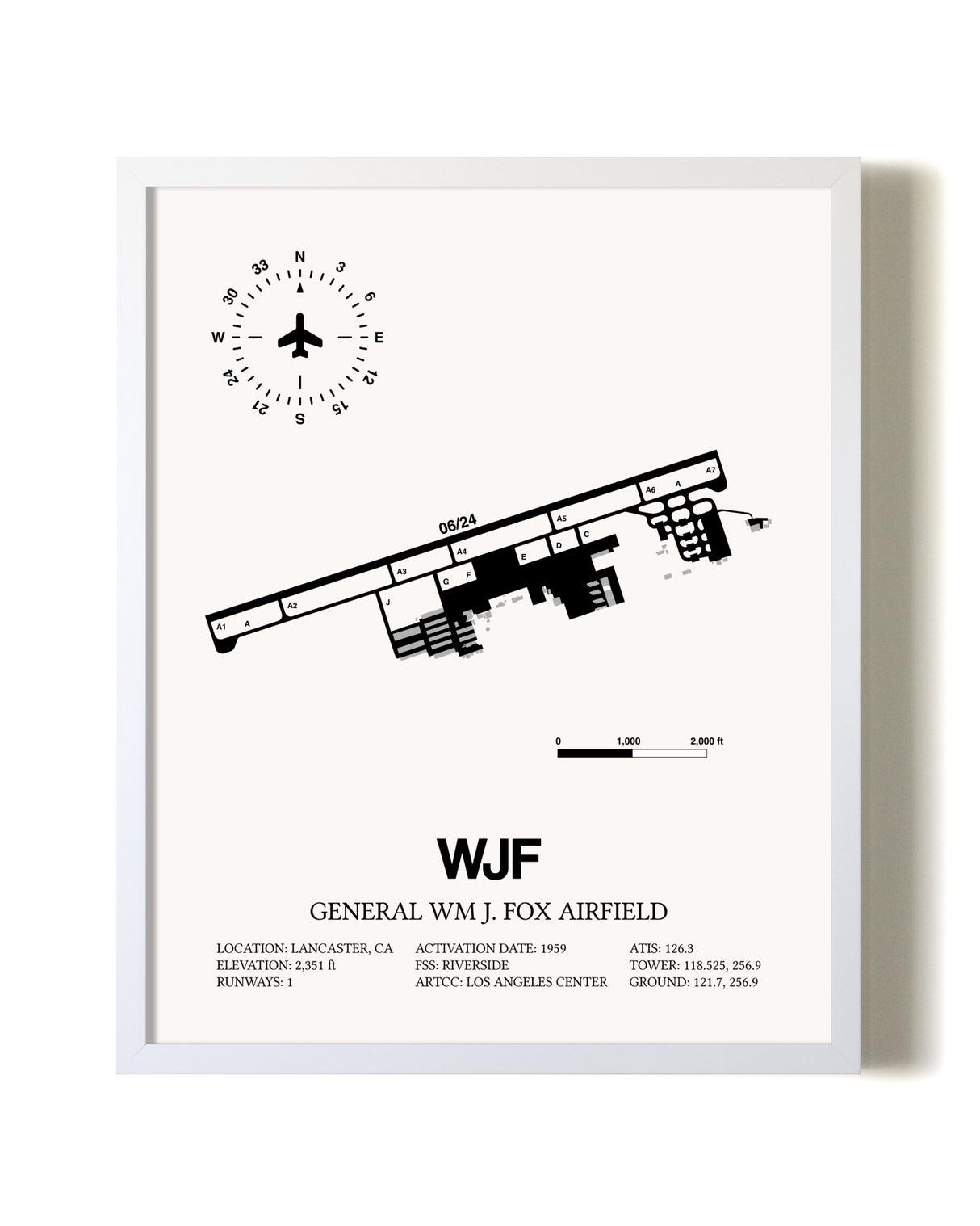 General William J. Fox Airfield airport map poster in oak frame