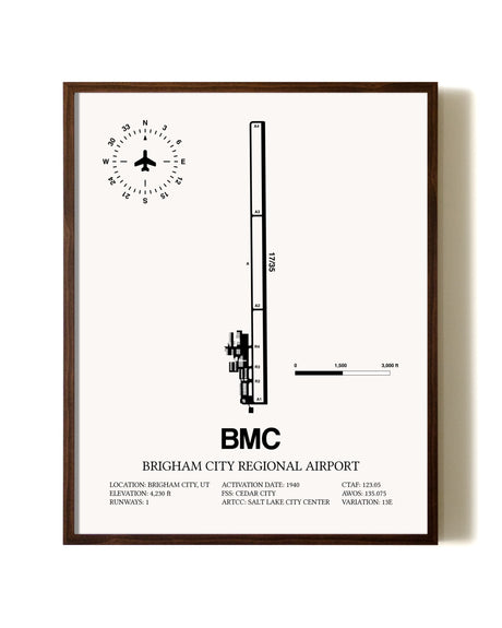 Brigham City Regional Airport aviation print in walnut frame