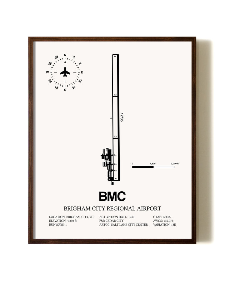 Brigham City Regional Airport aviation print in walnut frame