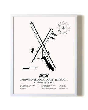 California Redwood Coast - Humboldt County Airport airport map poster in oak frame