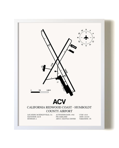 California Redwood Coast - Humboldt County Airport airport map poster in oak frame