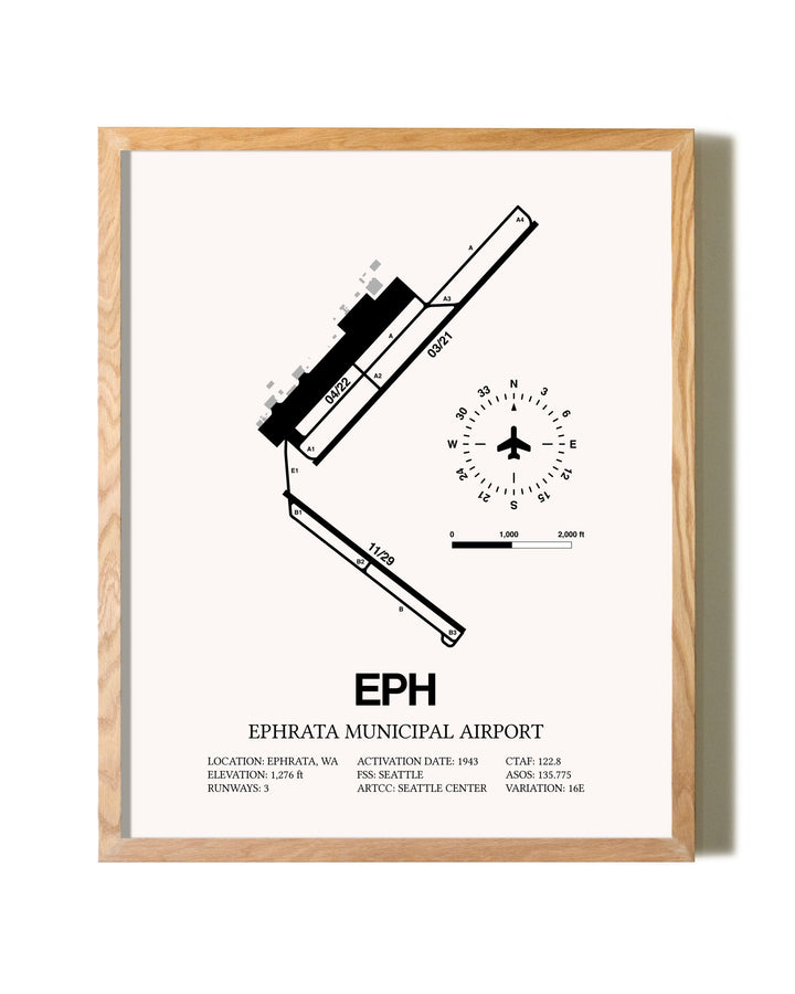 Ephrata Municipal Airport framed print in natural wood frame