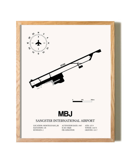 Sangster International Airport framed print in natural wood frame