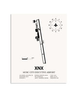 Gray Music City Executive Airport framed poster displayed in an airplane hangar