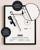 Framed Norwood Memorial Airport layout wall art poster