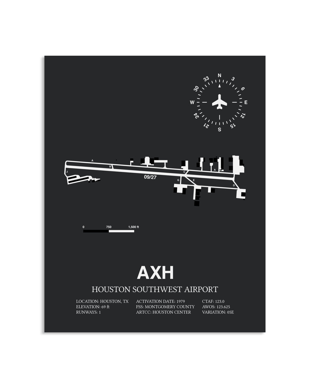 Gray Framed Houston Southwest Airport layout wall art poster