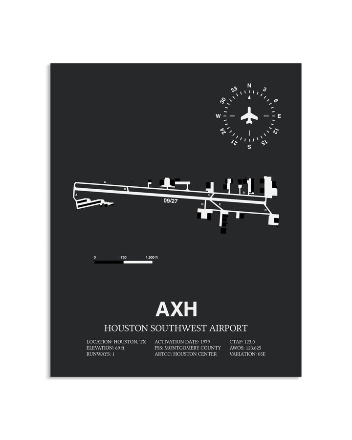Gray Framed Houston Southwest Airport layout wall art poster