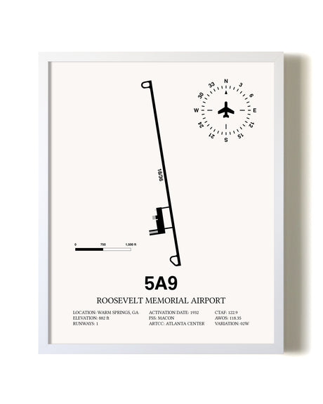 Roosevelt Memorial Airport airport map poster in oak frame