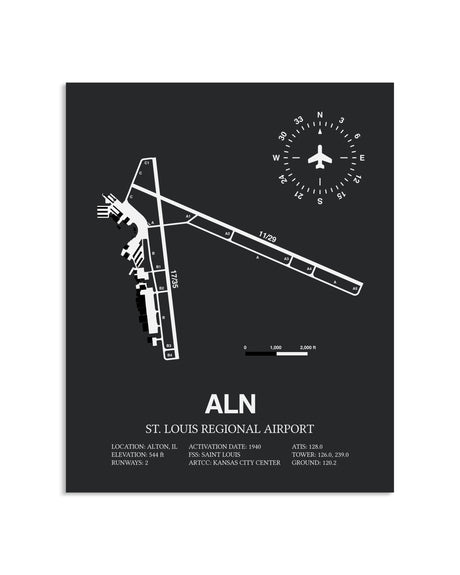 Gray Framed St. Louis Regional Airport layout wall art poster