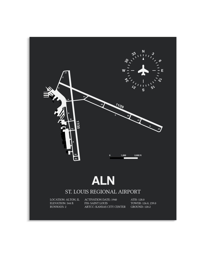 Gray Framed St. Louis Regional Airport layout wall art poster
