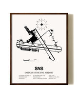 Salinas Municipal Airport aviation print in walnut frame