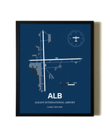 Aviation Blue Framed Albany International Airport layout wall art poster