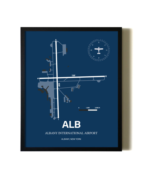 Aviation Blue Framed Albany International Airport layout wall art poster