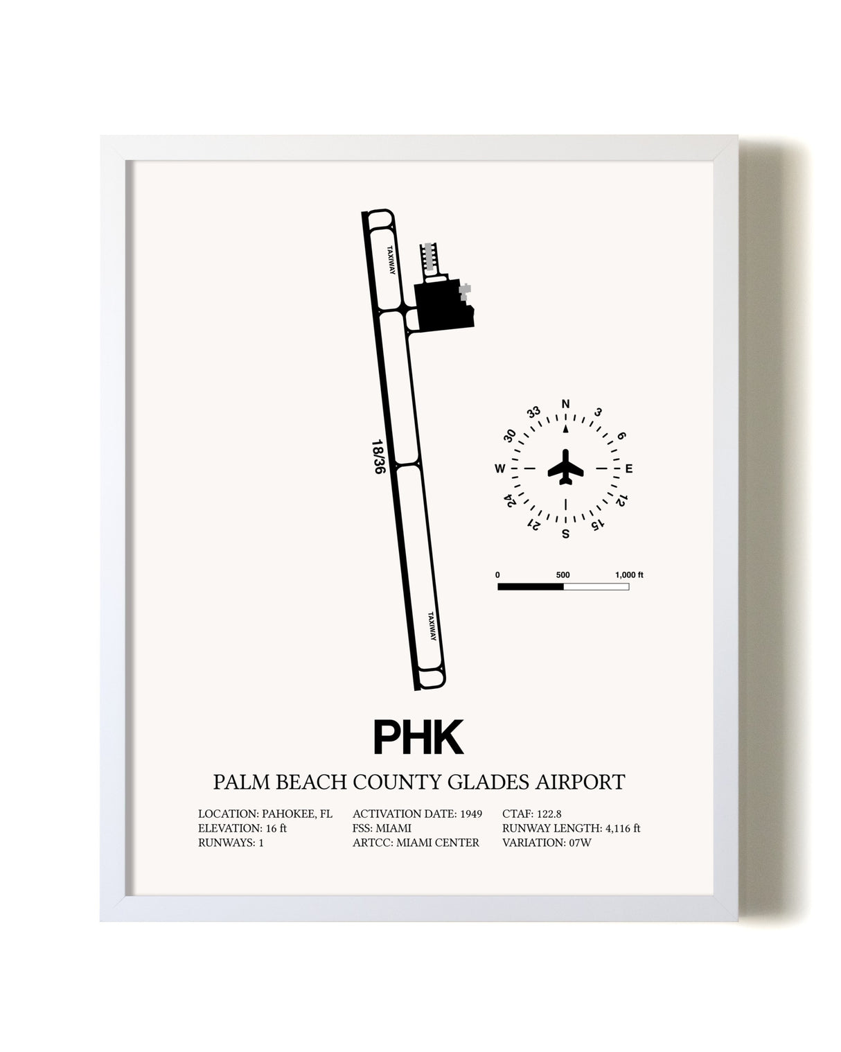 Palm Beach County Glades Airport airport map poster in oak frame
