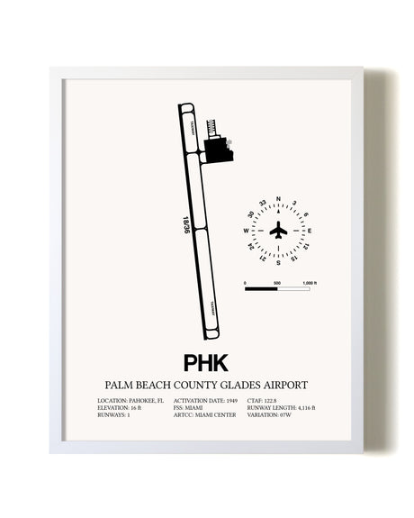 Palm Beach County Glades Airport airport map poster in oak frame