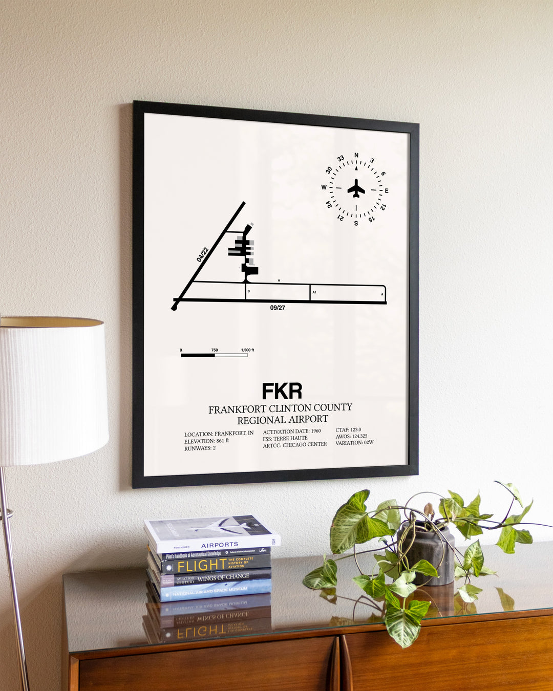 Frankfort Clinton County Regional Airport aviation wall décor in black wood frame