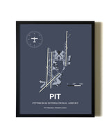 Blue and Cream Framed Pittsburgh International Airport layout wall art poster