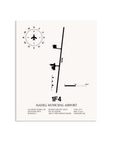 Gray Madill Municipal Airport framed poster displayed in an airplane hangar