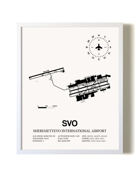 Sheremetyevo International Airport airport map poster in oak frame