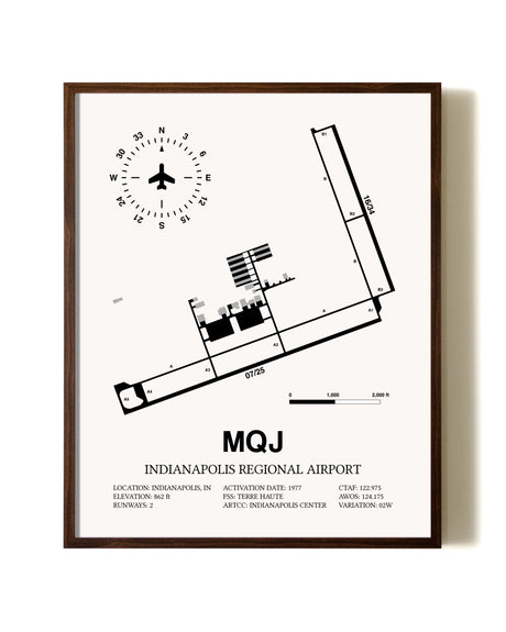 Indianapolis Regional Airport aviation print in walnut frame