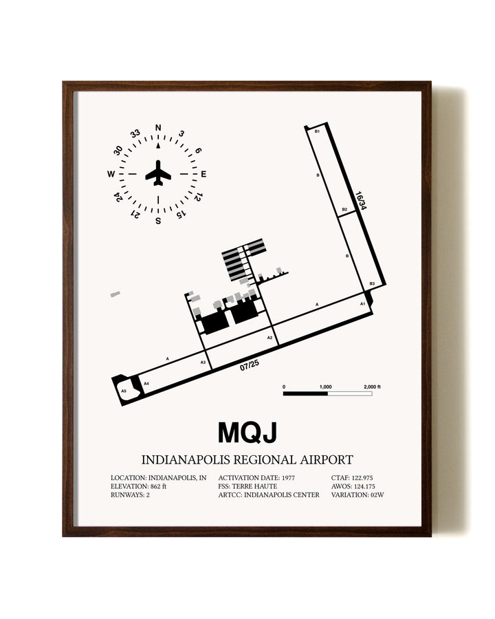 Indianapolis Regional Airport aviation print in walnut frame