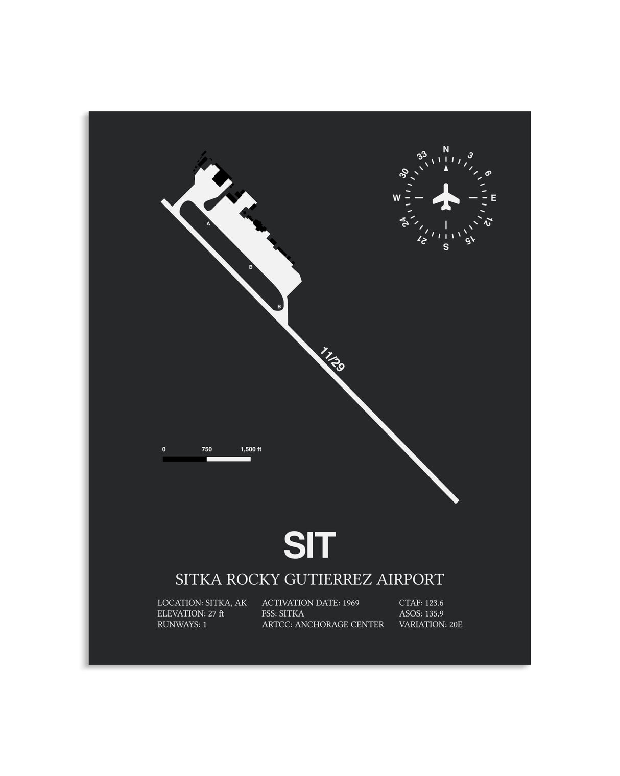 Gray Framed Sitka Rocky Gutierrez Airport layout wall art poster