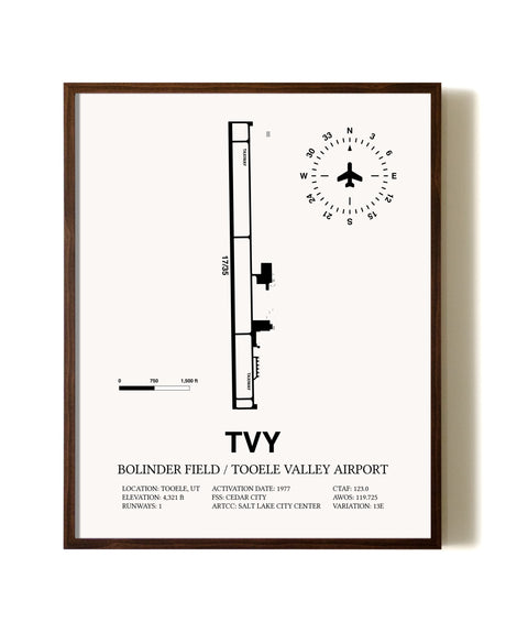 Bolinder Field / Tooele Valley Airport aviation print in walnut frame