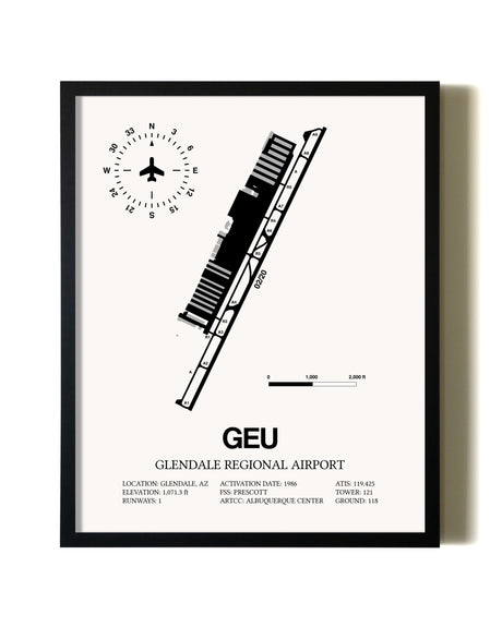 Framed Glendale Regional Airport wall art poster in black frame