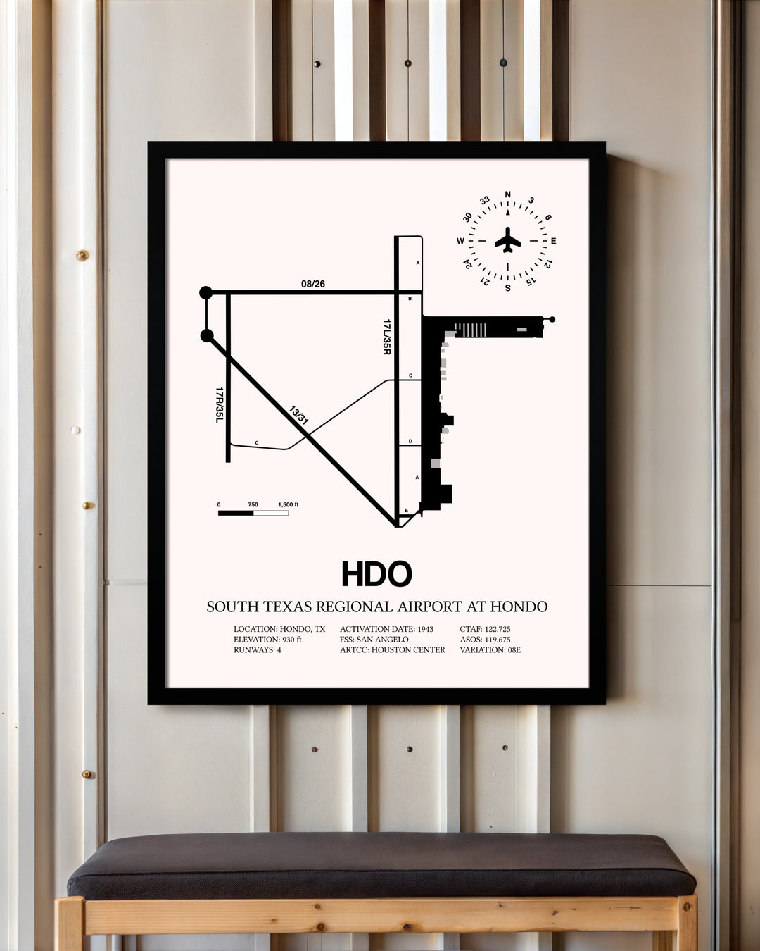 South Texas Regional Airport At Hondo framed poster displayed in an airplane hangar