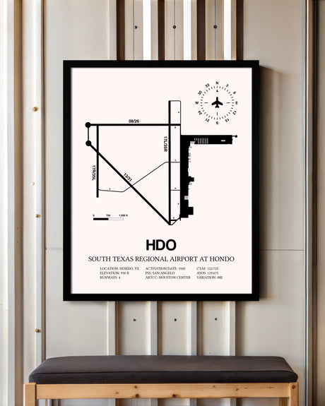 South Texas Regional Airport At Hondo framed poster displayed in an airplane hangar