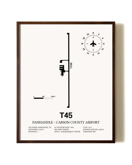Panhandle-Carson County Airport aviation print in walnut frame