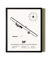 Framed Rockingham County NC Shiloh Airport wall art poster in black frame