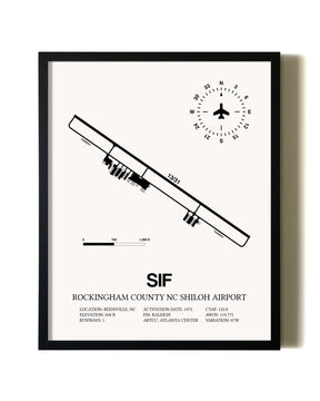 Framed Rockingham County NC Shiloh Airport wall art poster in black frame