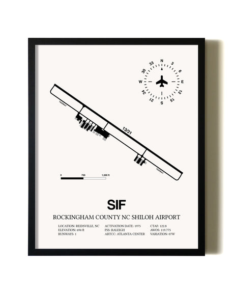 Framed Rockingham County NC Shiloh Airport wall art poster in black frame