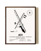 California Redwood Coast - Humboldt County Airport aviation print in walnut frame