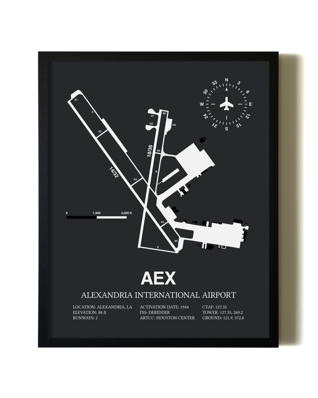 Unframed Alexandria International Airport map print poster