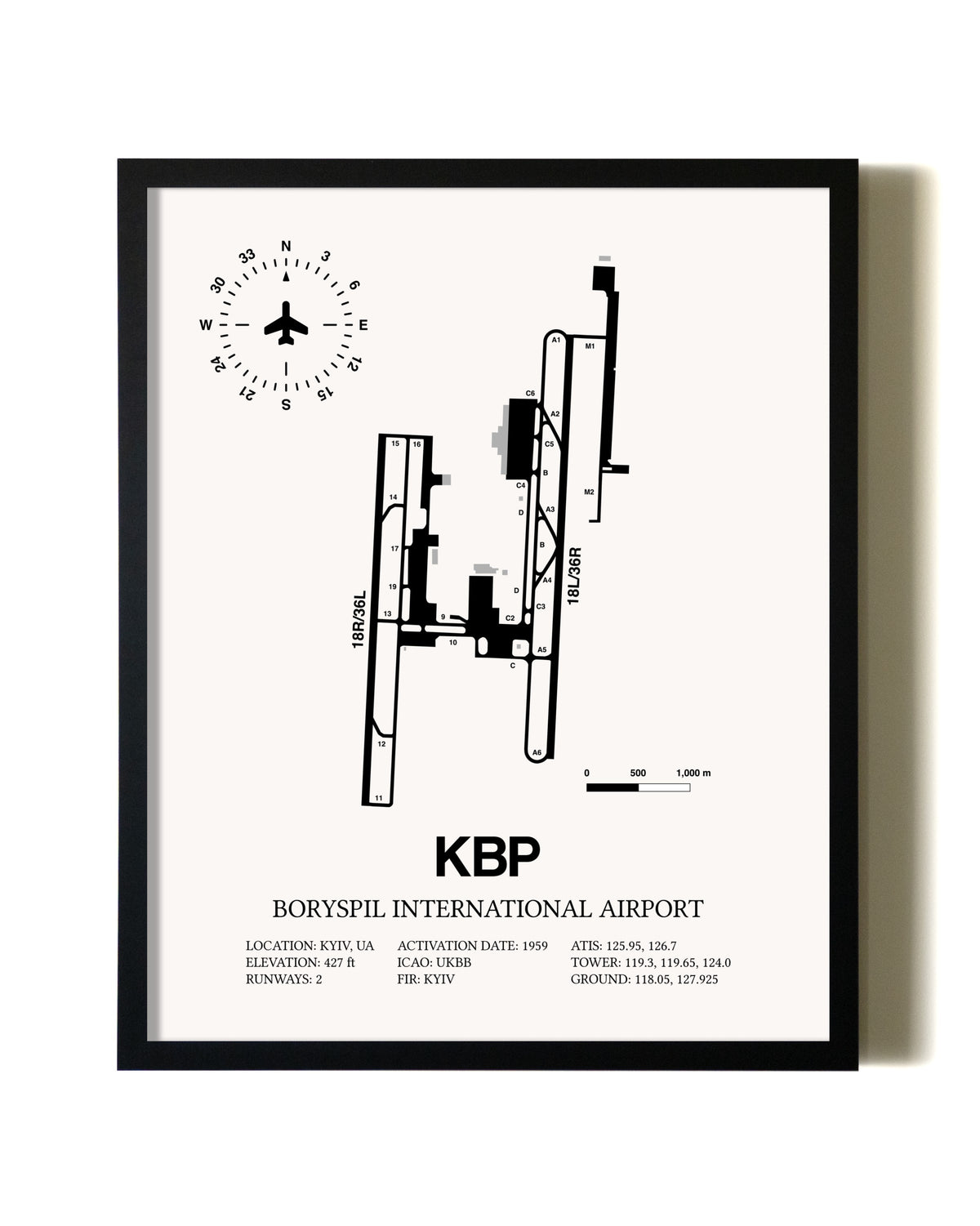 Framed Boryspil International Airport wall art poster in black frame