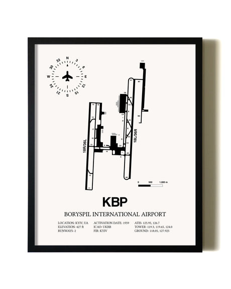 Framed Boryspil International Airport wall art poster in black frame
