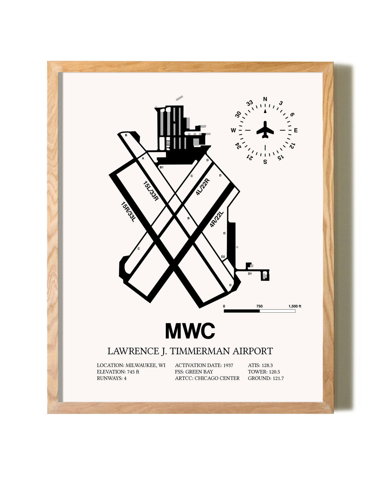 Lawrence J. Timmerman Airport framed print in natural wood frame