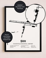 Framed Statesville Regional Airport layout wall art poster