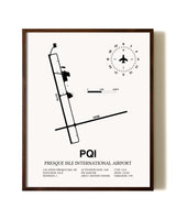 Presque Isle International Airport aviation print in walnut frame