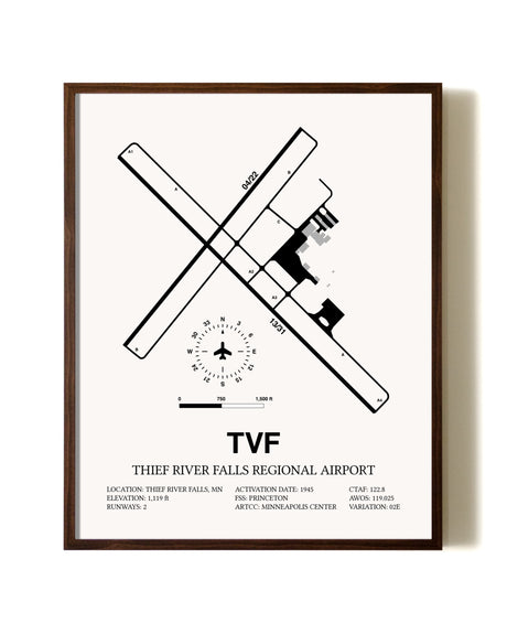 Thief River Falls Regional Airport aviation print in walnut frame