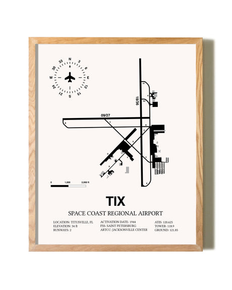Space Coast Regional Airport framed print in natural wood frame