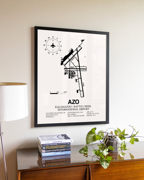 Kalamazoo / Battle Creek International Airport aviation wall décor in black wood frame
