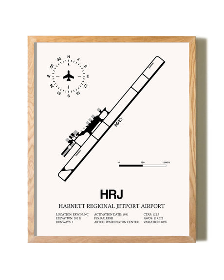 Harnett Regional Jetport Airport framed print in natural wood frame