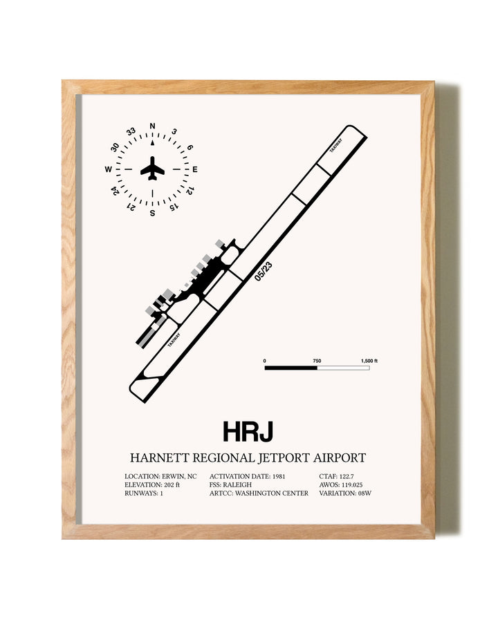 Harnett Regional Jetport Airport framed print in natural wood frame
