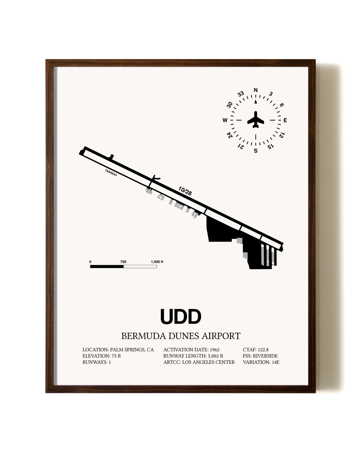 Bermuda Dunes Airport aviation print in walnut frame